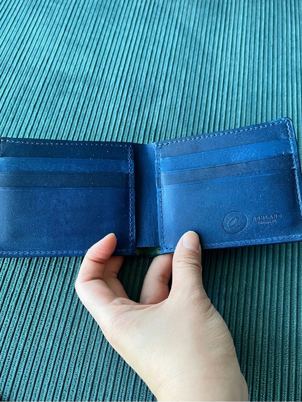 New Ashland Leather Johnny the Fox Wallet Raw Denim Shell Cordovan Blue Genuine